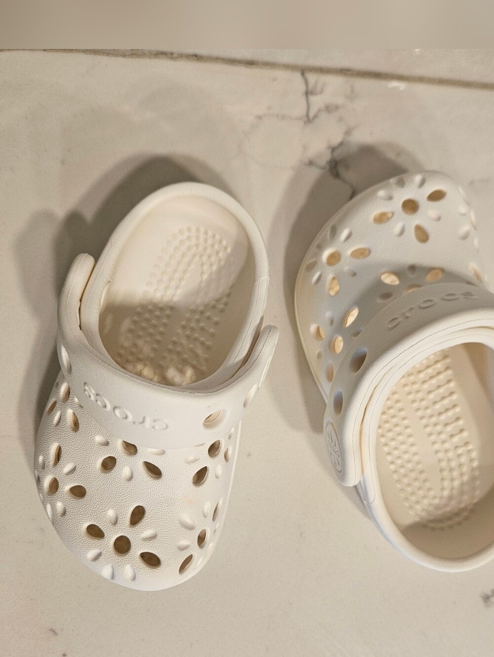 Crocs Toddler Clogs with Floral Cut Out Design. Chalk Color. Toddler Size 4.